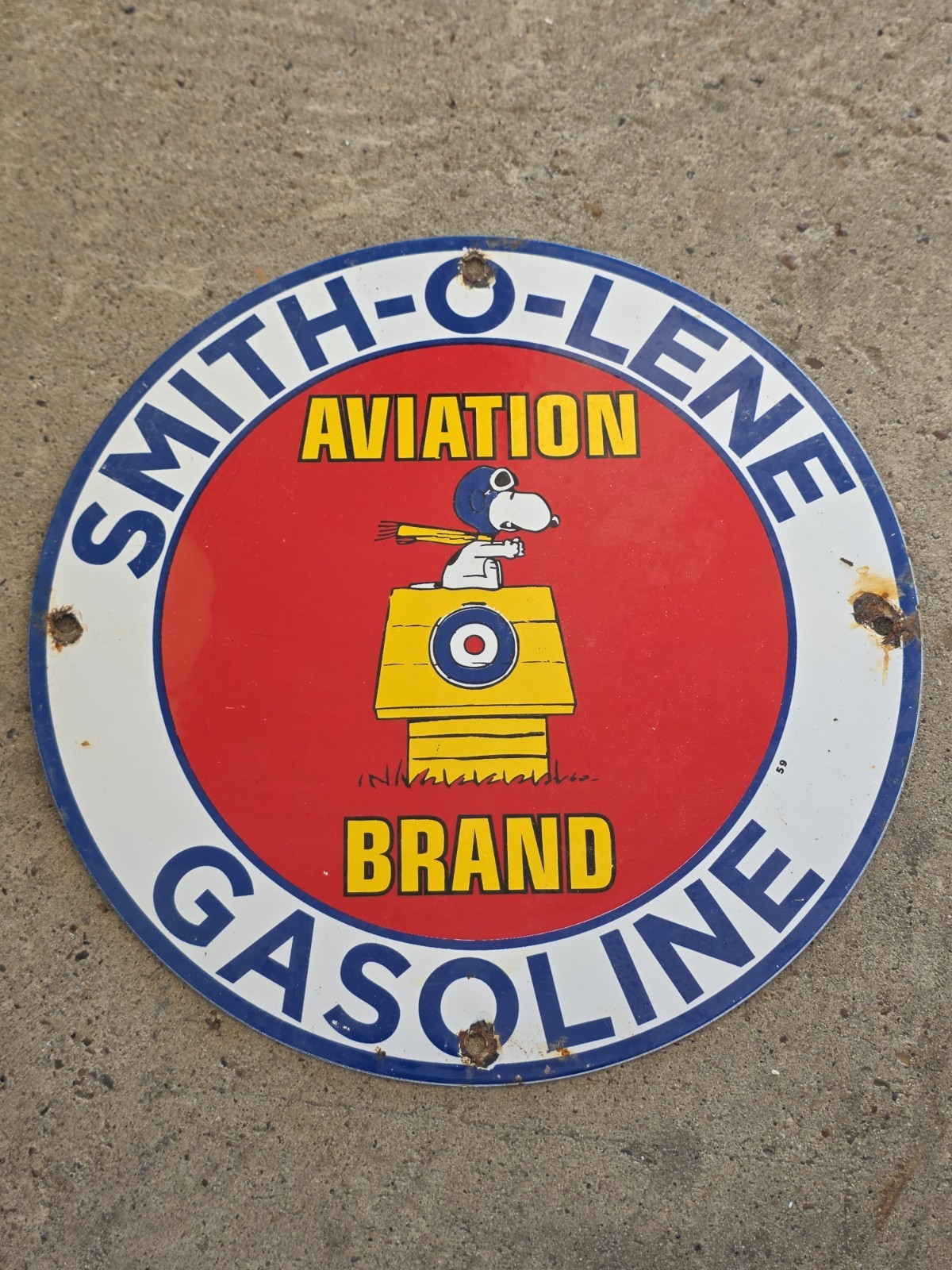 VINTAGE 1959 ''SMITH-O-LENE GASOLINE'' PUMP PLATE PORCELAIN SIGN 12