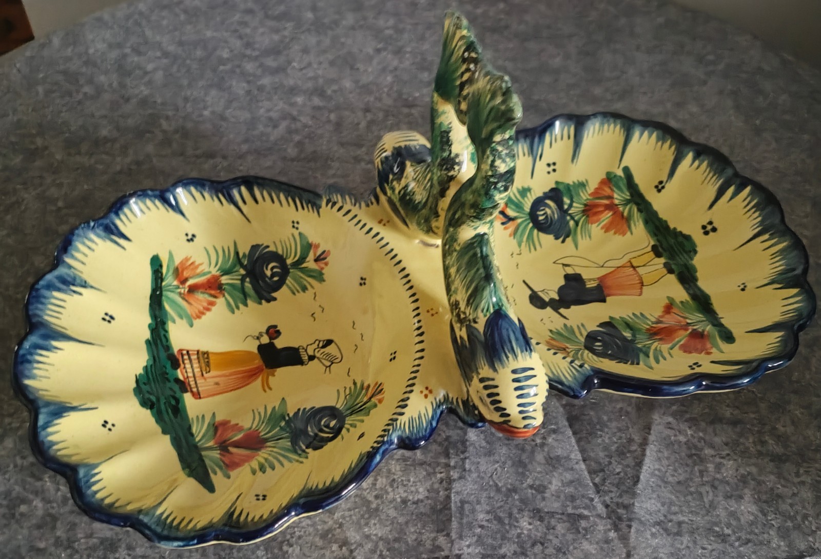 Henriot Quimper Hand Painted Pottery Double Serving Bowl RARE Henriot Quimper Hand Painted Pottery Double Serving Bowl RARE
