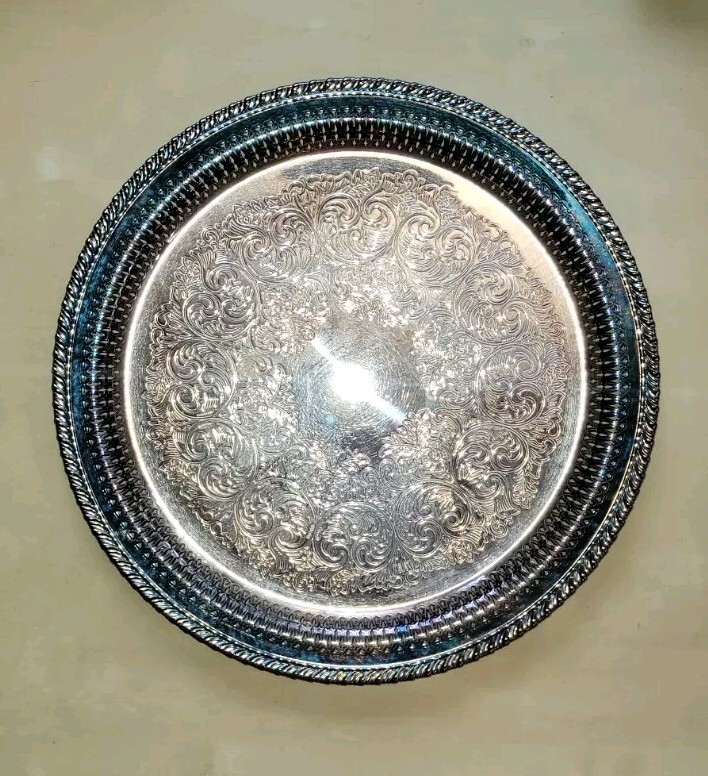 12” Round Silver-plated Platter Vintage Wm. A Rogers by Oneida LTD Silversmiths
