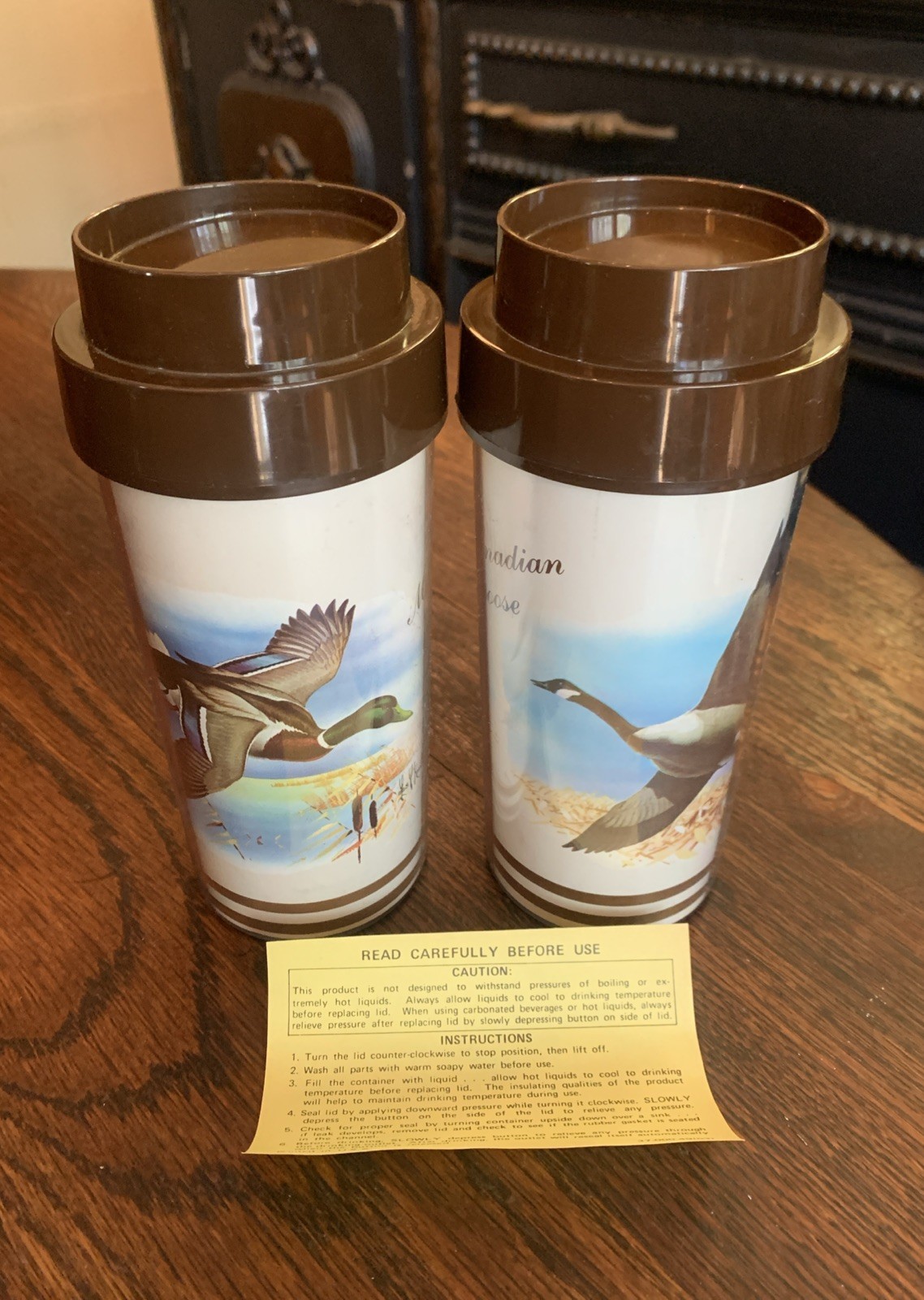 Thermo Serv Coffee Tumblers Goose/Mallard Vtg Set 2 USA NEW/NOS With Paper