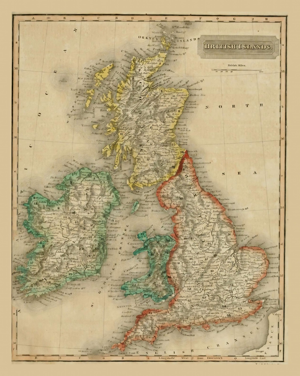 Map of the BRITISH ISLES from 1825 - 8.5 x 11 Inch Photo Reprint