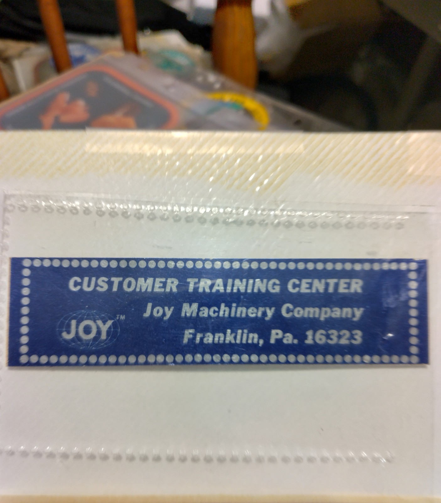VERY RARE 1960'S JOY MINING MANUFACTURING COMPANY CUSTOMER TRAINING CENTER DECAL