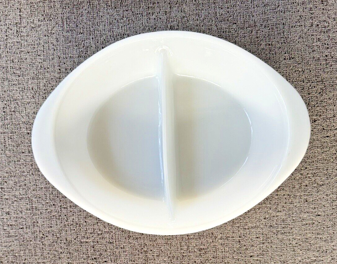 Vintage Glasbake J2352 Divided Dish White Microwave Safe Made USA 12