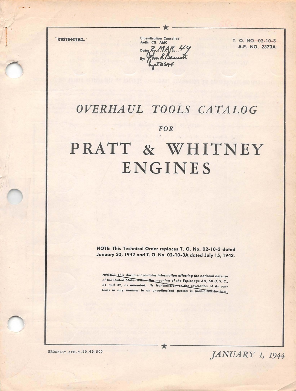 Pratt & Whitney Aircraft Engines 1944 Overhaul Tools Catalog Flight Manual -CD