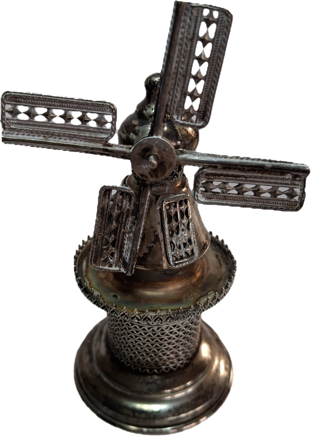 Vintage 925 Sterling Silver Judaica Besamim Windmill Spice Box - Mid-20th c.