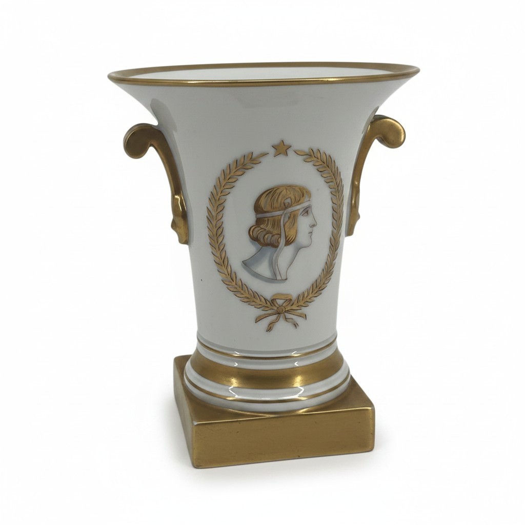 Vintage Vista Alegre Portugal Roman Portrait Porcelain Vase Urn Gold Gilt