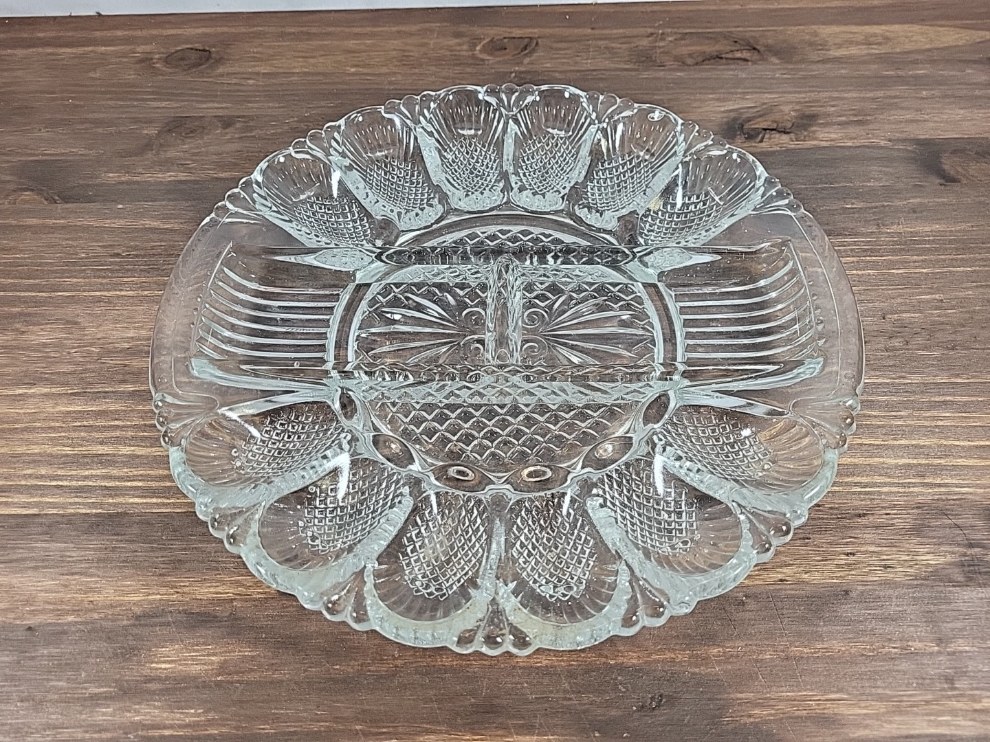Vintage L.E. Smith Glass Deviled Egg Plate Relish Tray Diamond Point 11\