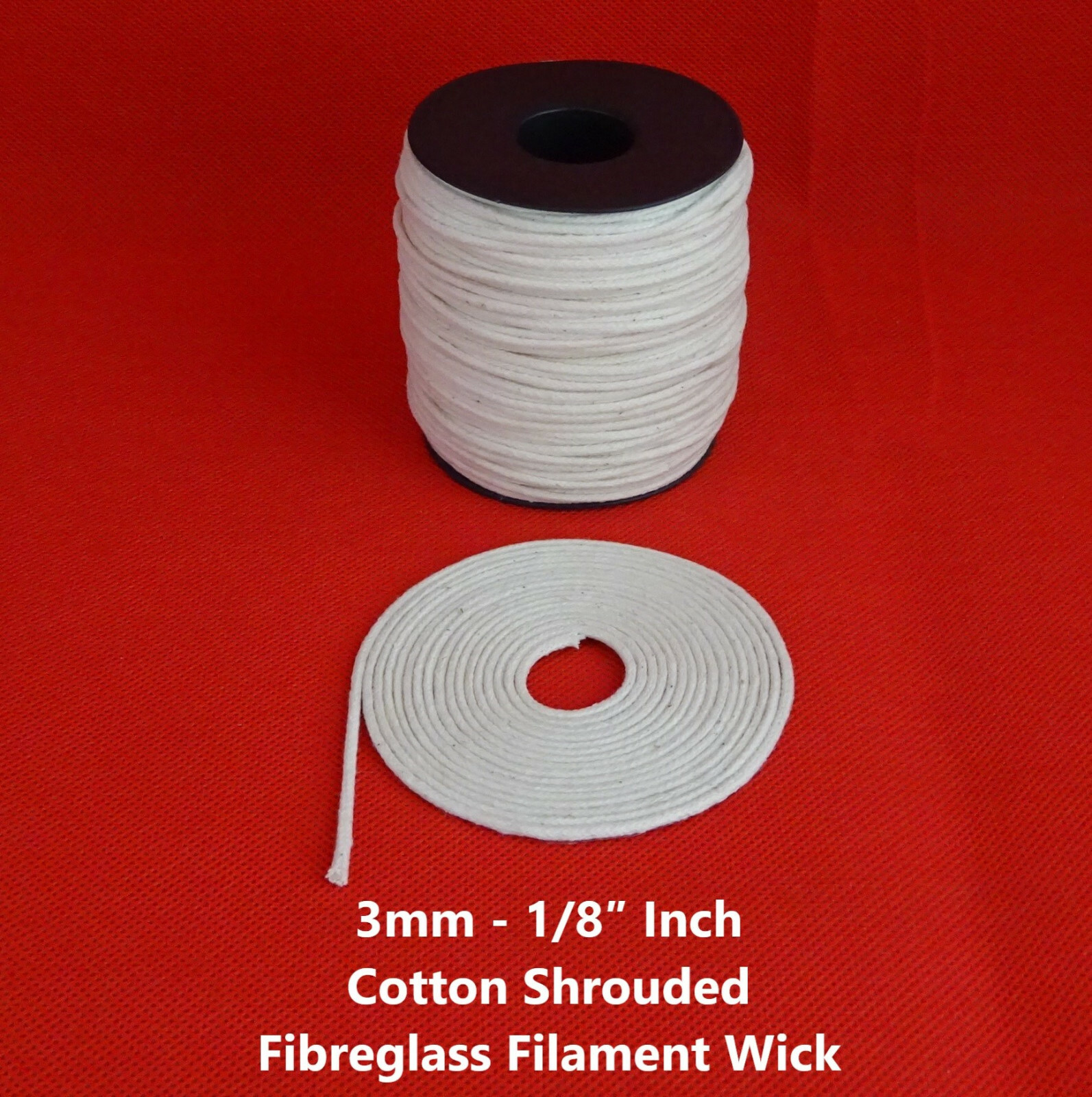1/8″ Inch - 3mm Round Fiberglass Wick Cotton Shrouded FREE Worldwide Shipping 1/8″ Inch - 3mm Round Fiberglass Wick Cotton Shrouded FREE Worldwide Shipping