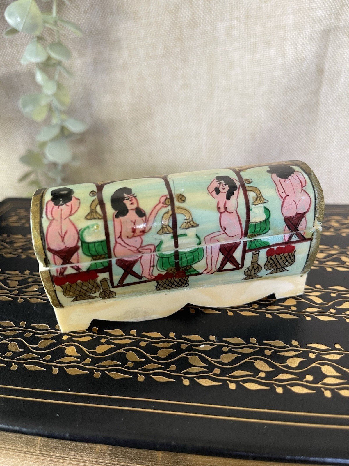 Handmade Hand Painted Bone Trinket Box