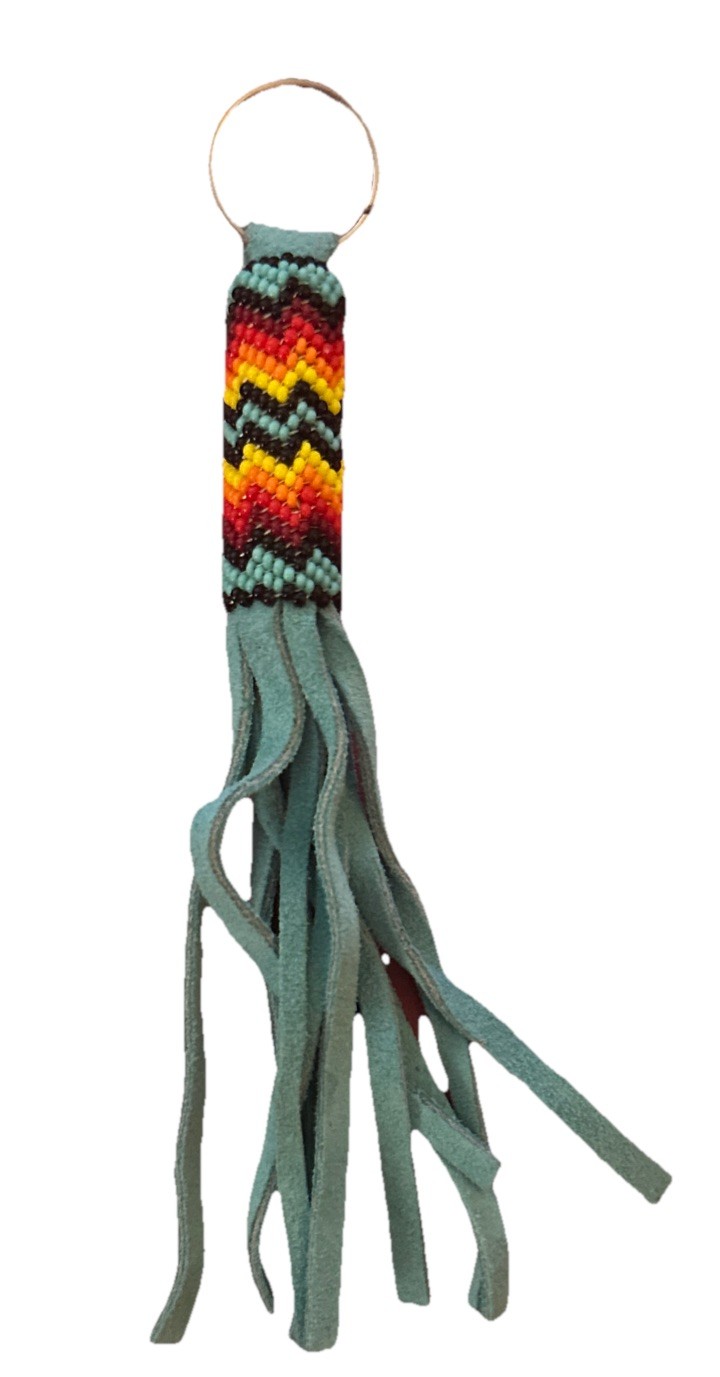 Beautiful Native American Lakota Sioux Beaded Key Chain Blue Yellow Orange