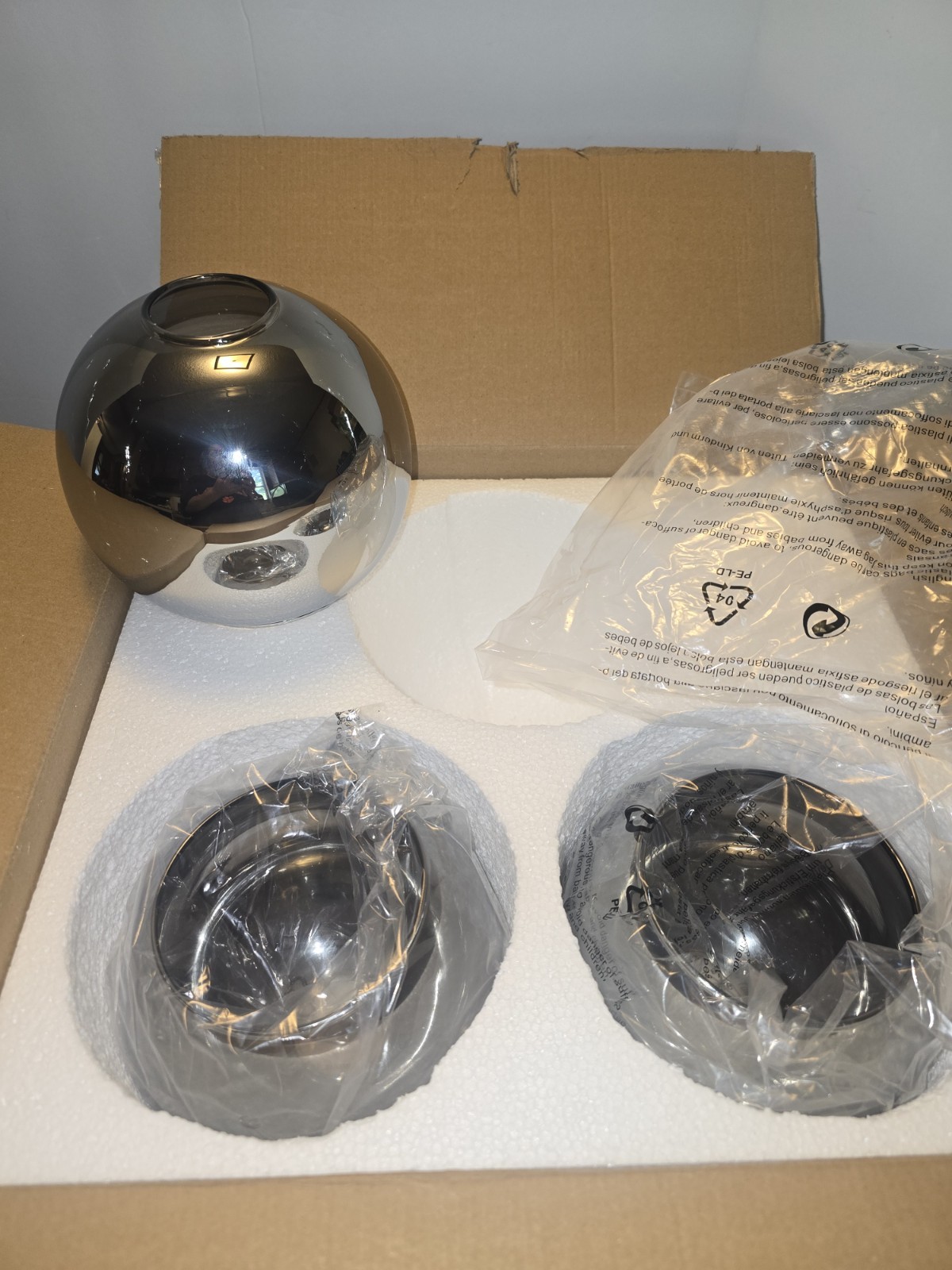 3 Pack Replacement Globe Shade, 6 Inch Diameter, E26 Base 1-5/8 Inch Fit, Mirror
