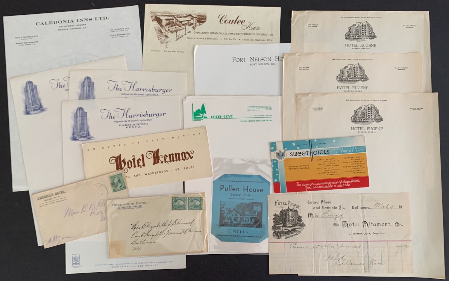 HOTELS - Lot of American +2 Canadian Stationery Blotters Envelopes 1894-1950s
