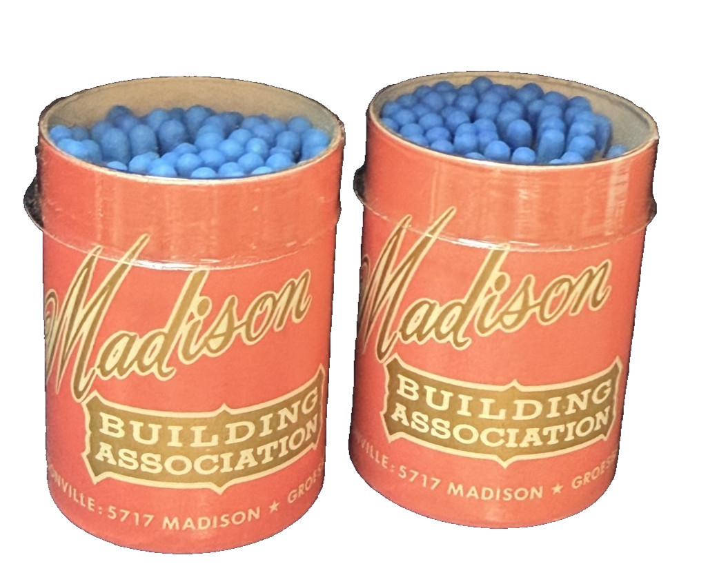 Rare Antique Madison Building Assoc. Cincinnati Advertising Match Containers Set Rare Antique Madison Building Assoc. Cincinnati Advertising Match Containers Set