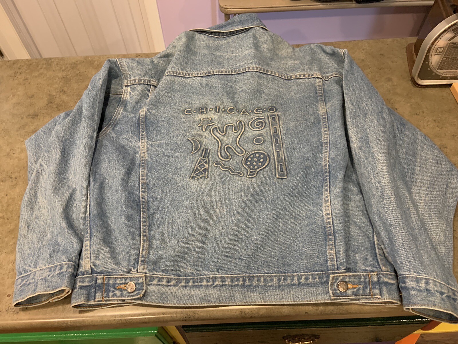 VTG Tyca Jean Jacket Chicago Themed USA Sz L Super Rare