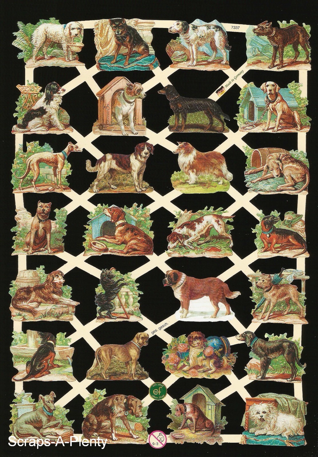 German Embossed Victorian Style Scrap Die Cut - Playful Dog & Puppies EF7337 German Embossed Victorian Style Scrap Die Cut - Playful Dog & Puppies EF7337