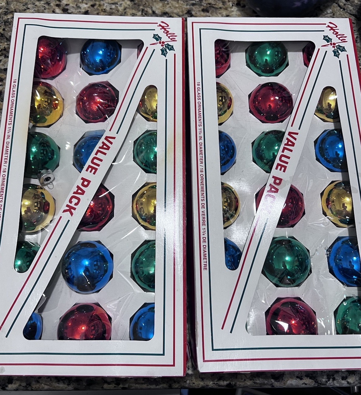 (18) Vintage Christmas Glass  Tree Ornaments In Holly Box