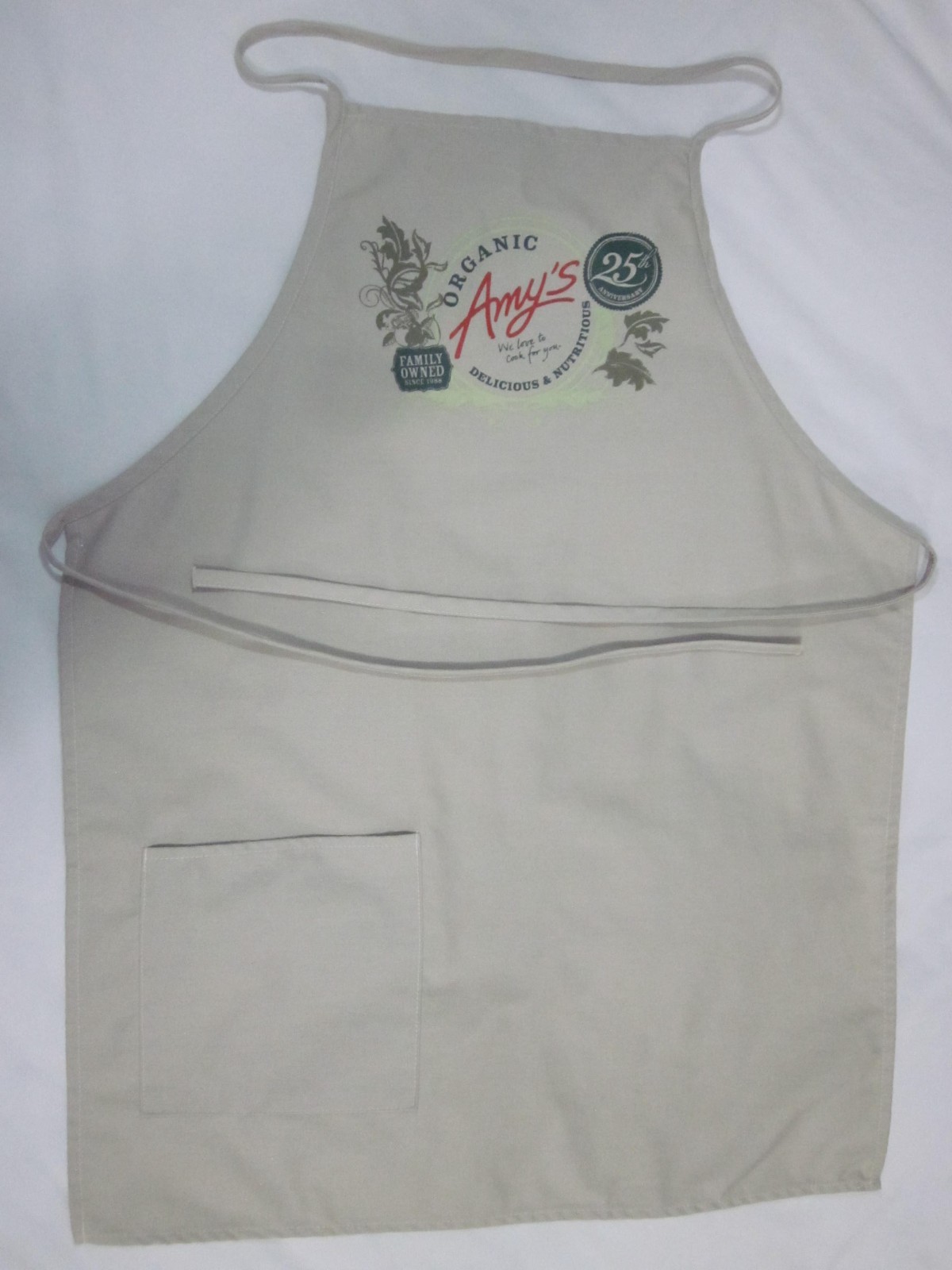 Rare Amy\'s Kitchen 25th Anniversary Cooking Apron Pocket Rare Organic Made USA