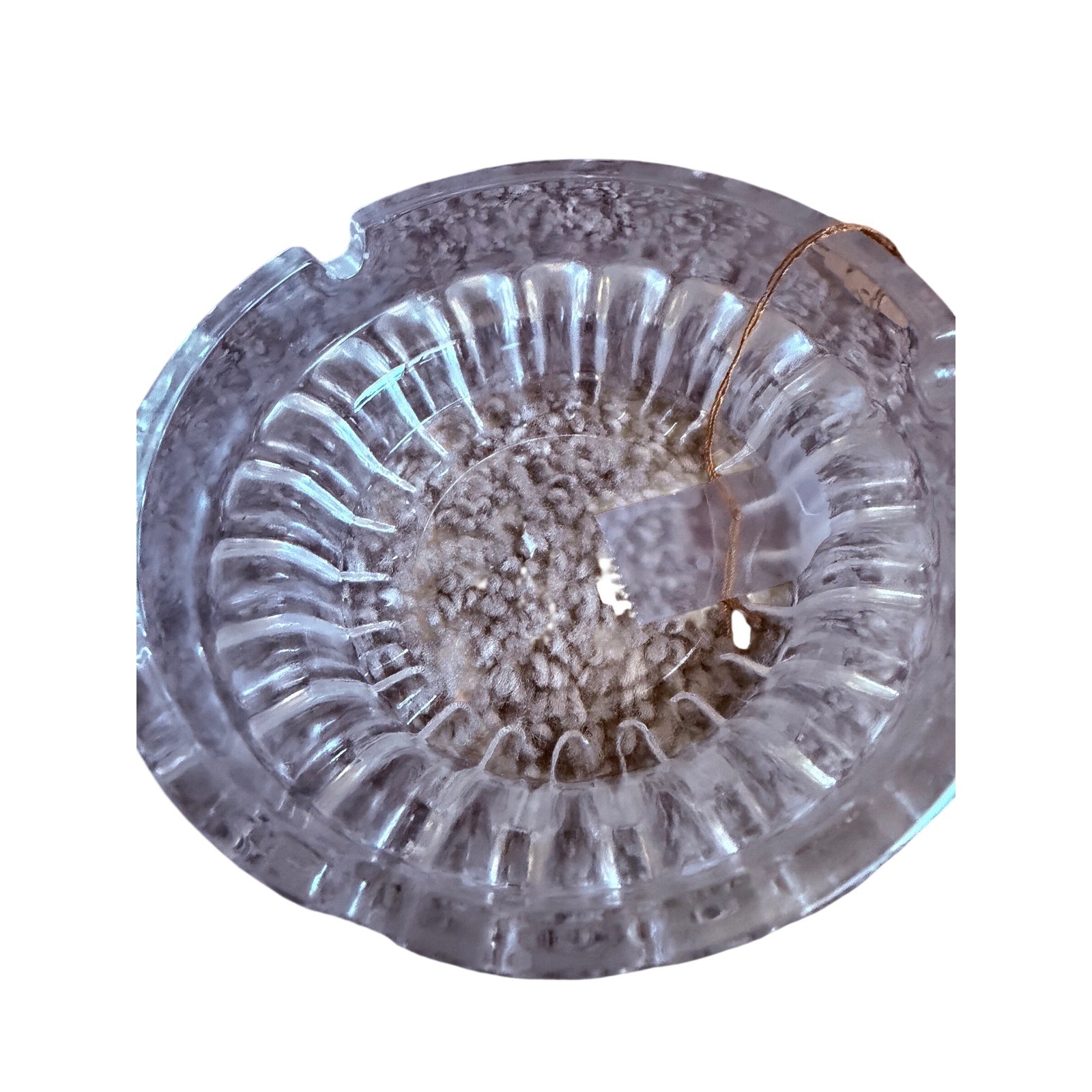 Vintage Clear Pressed Glass Round Ashtray Ribbed Mid Century Trinket Dish 4.25in