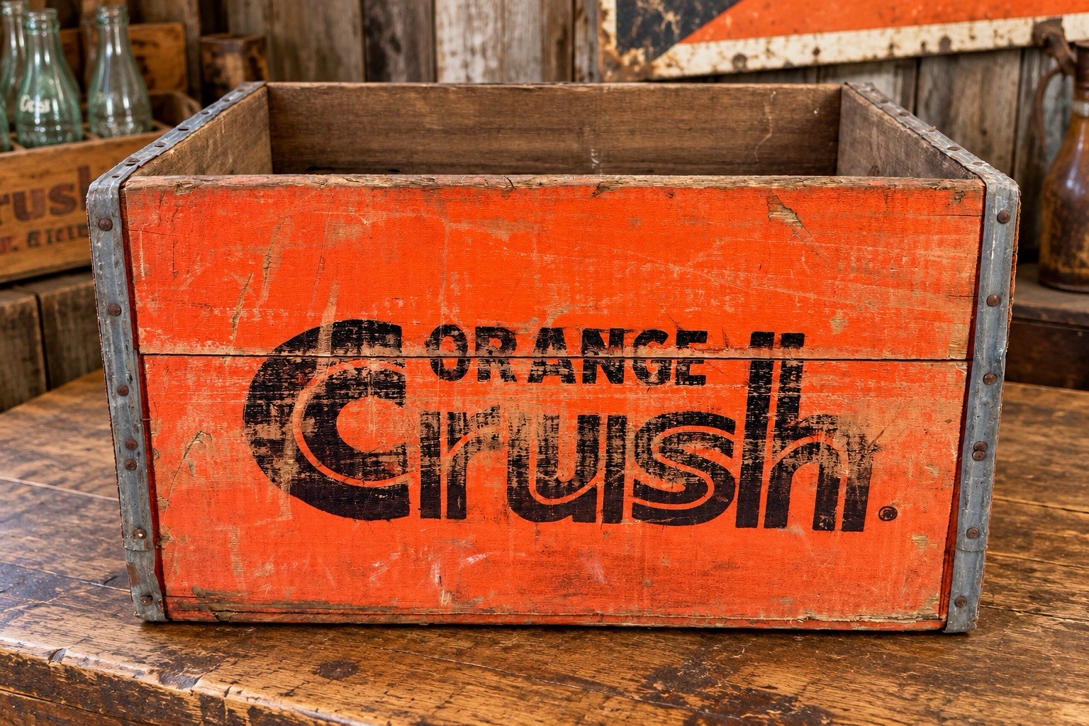 Vintage Orange Crush Wood Soda Crate Pop Advertising Box Orange 1958
