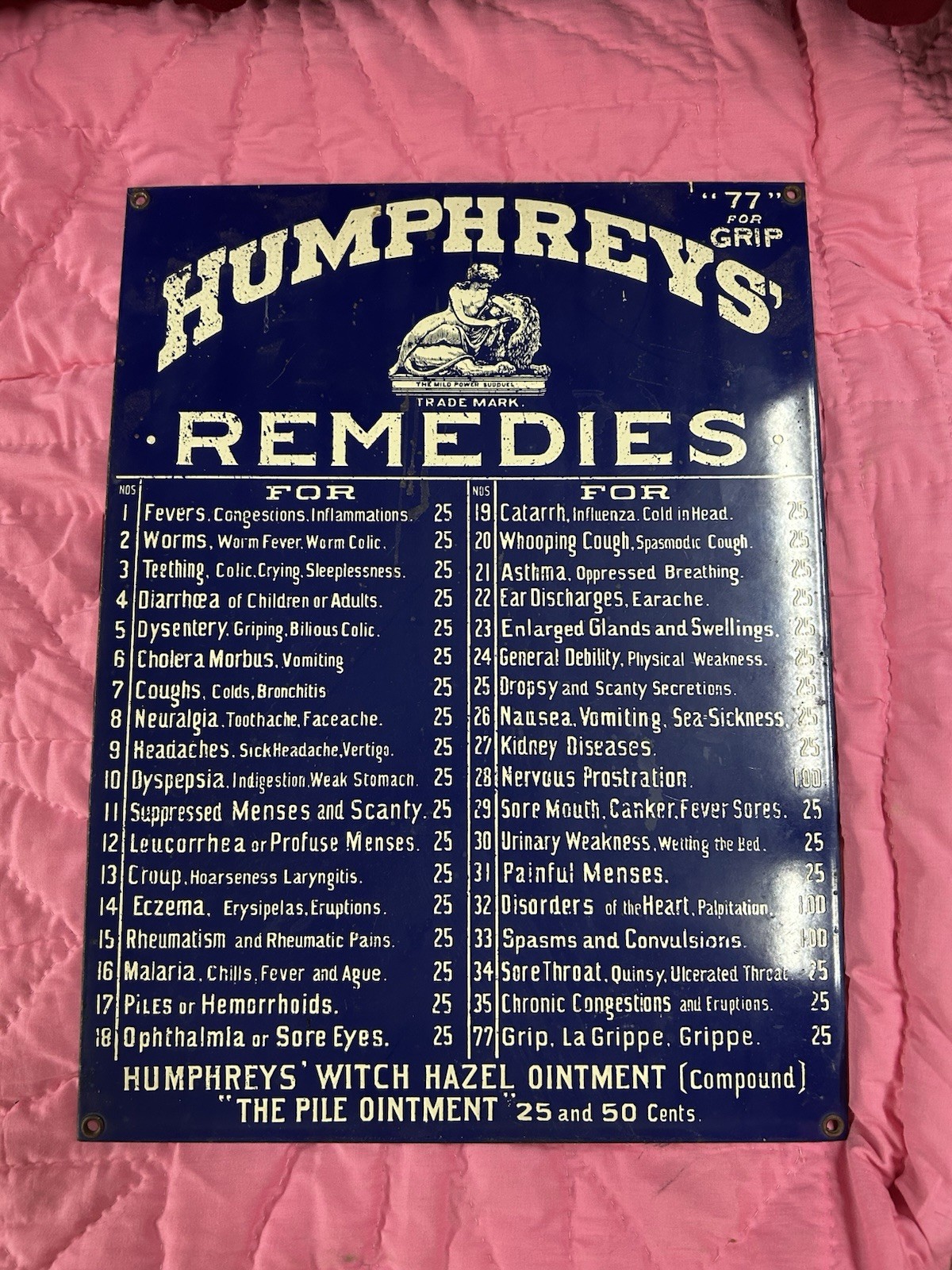 vintage Humphreys\' Remedies porcelain sign vintage Humphreys\' Remedies porcelain sign