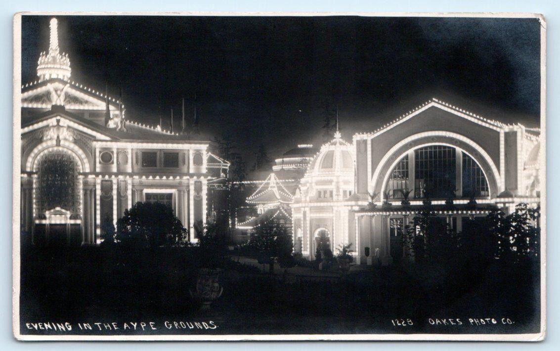 RPPC SEATTLE, WA Washington ~ A.Y.P. EXPOSITION at NIGHT ~1909 Oakes Postcard