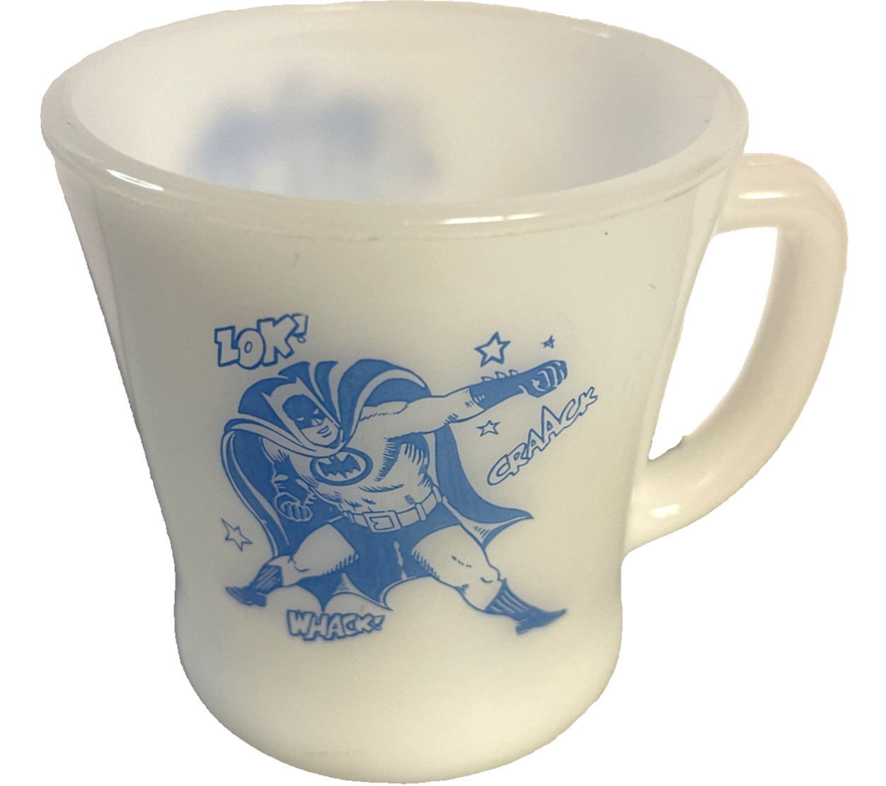 1960s BATMAN & ROBIN Comic Logo Fire King MUG Cup MILK GLASS Anchor Hocking 1960s BATMAN & ROBIN Comic Logo Fire King MUG Cup MILK GLASS Anchor Hocking