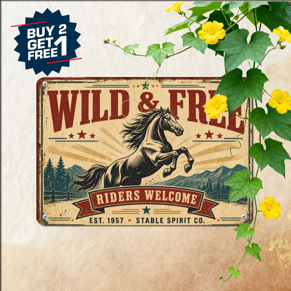 Wild And Free Rearing Galloping Horse Equestrian Wall Art Metal Tin Sign 8x12