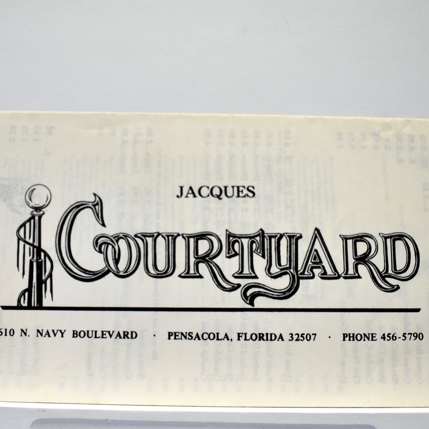 1990s Jacques Courtyard Restaurant Menu North Navy Boulevard Pensacola Florida