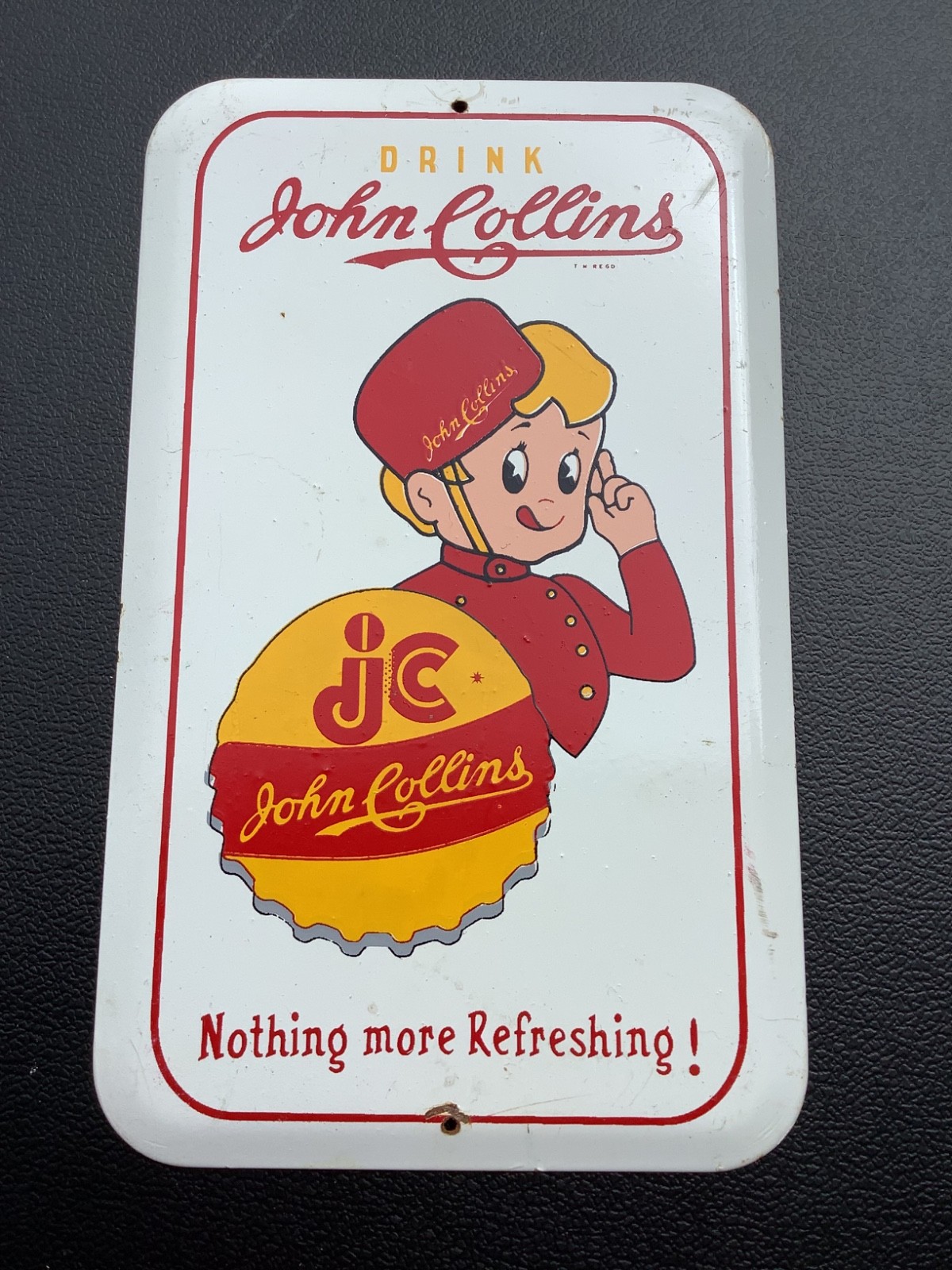 Rare Vtg Drink John Collins General Store Door Palm Push Porcelain Metal Sign