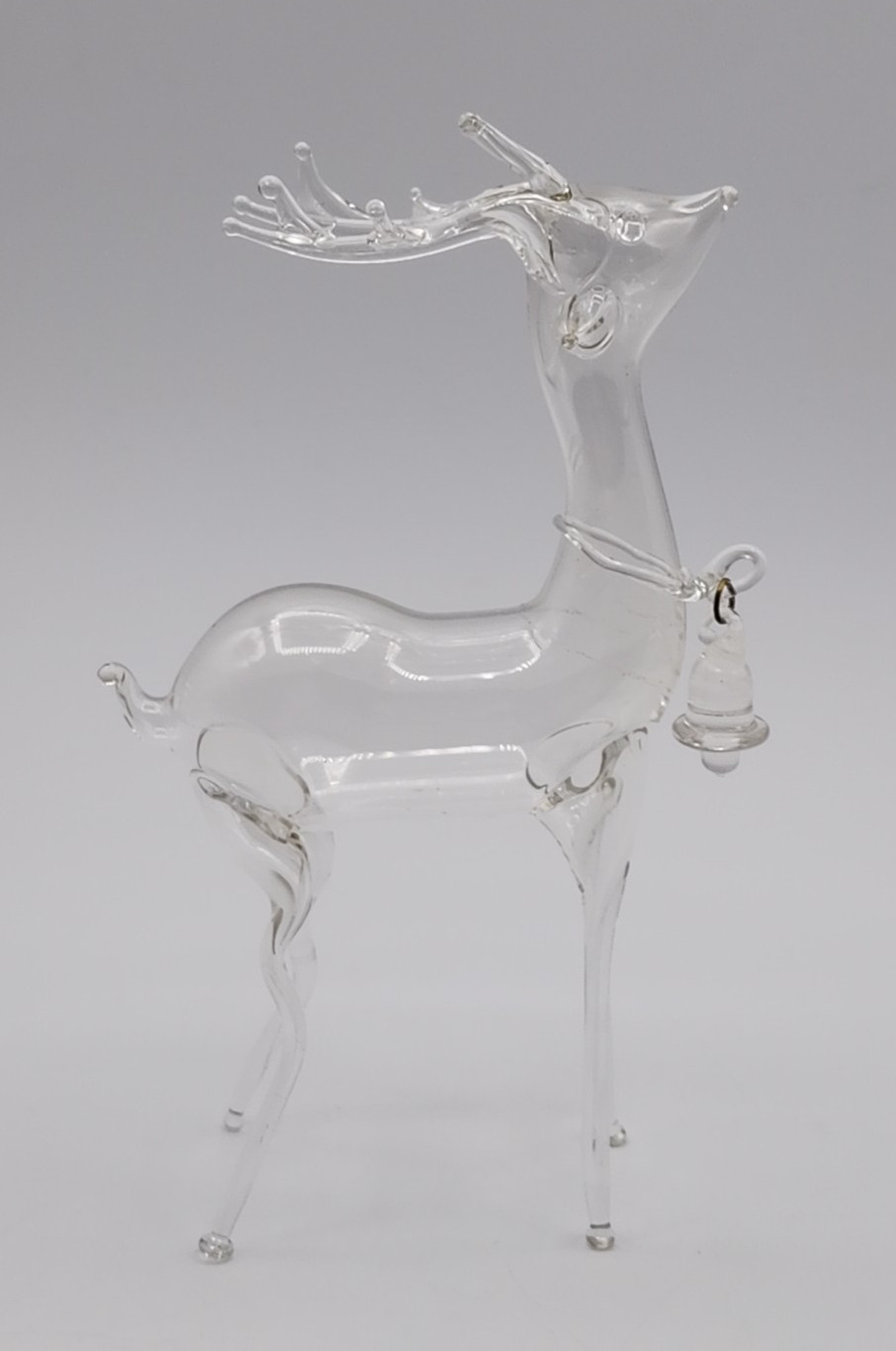Vintage Silvestri Hand Blown Glass Deer w/ Bell Christmas Decoration w/ Box