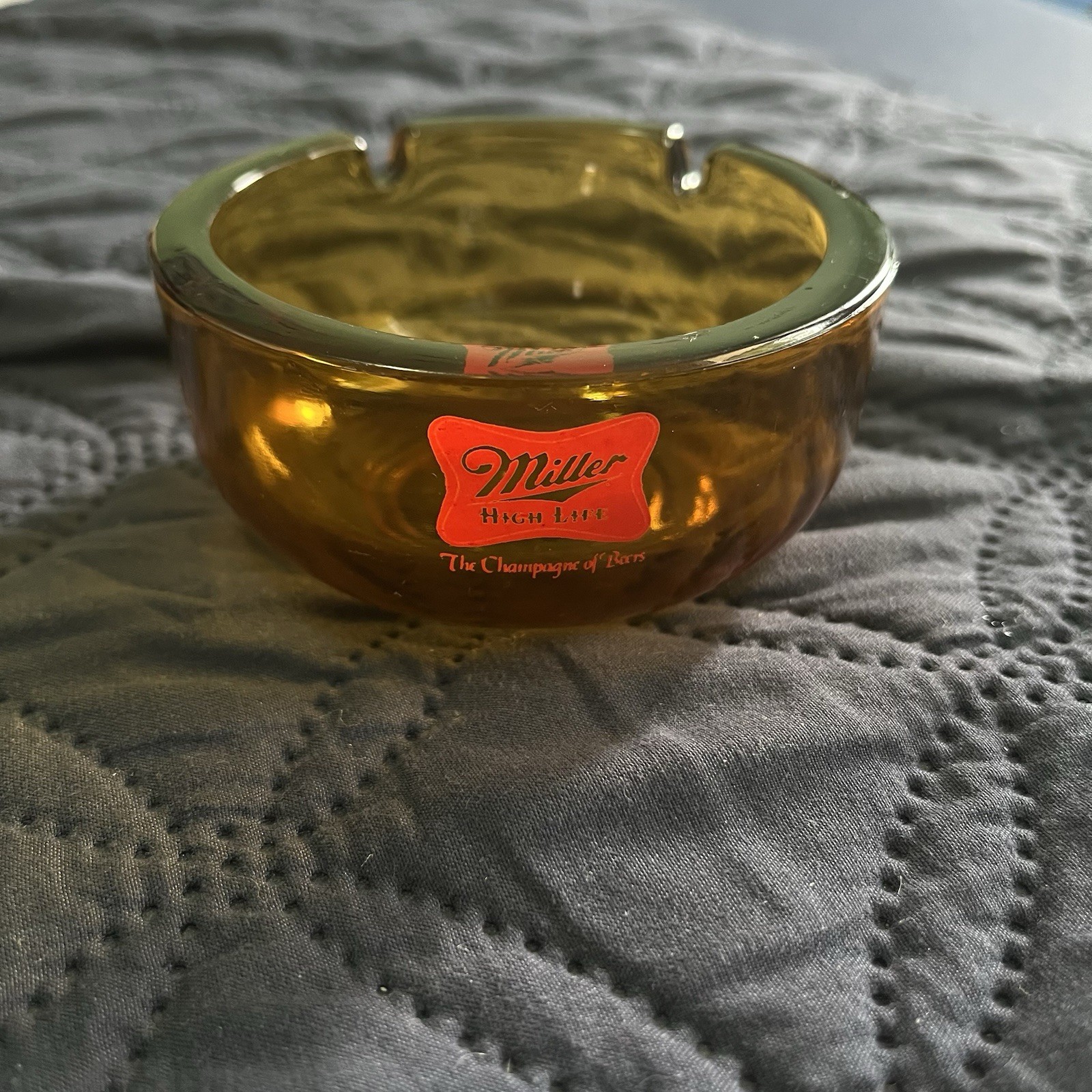 Vintage Marketing Ashtray Miller High Life Beer Amber Glass USA