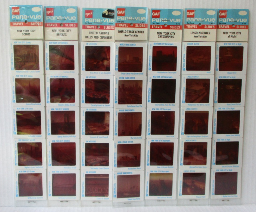 NEW YORK CITY SCENES Vintage Lot Of 7 Pana-Vue 35mm Slide Packs Never Opened BB2