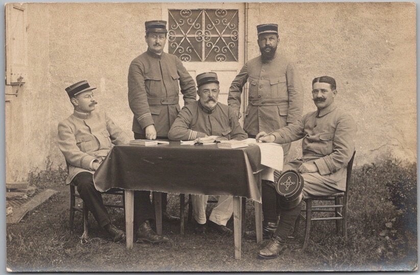 c1910s WWI FRANCE Military Real Photo RPPC Postcard French Officers at Table