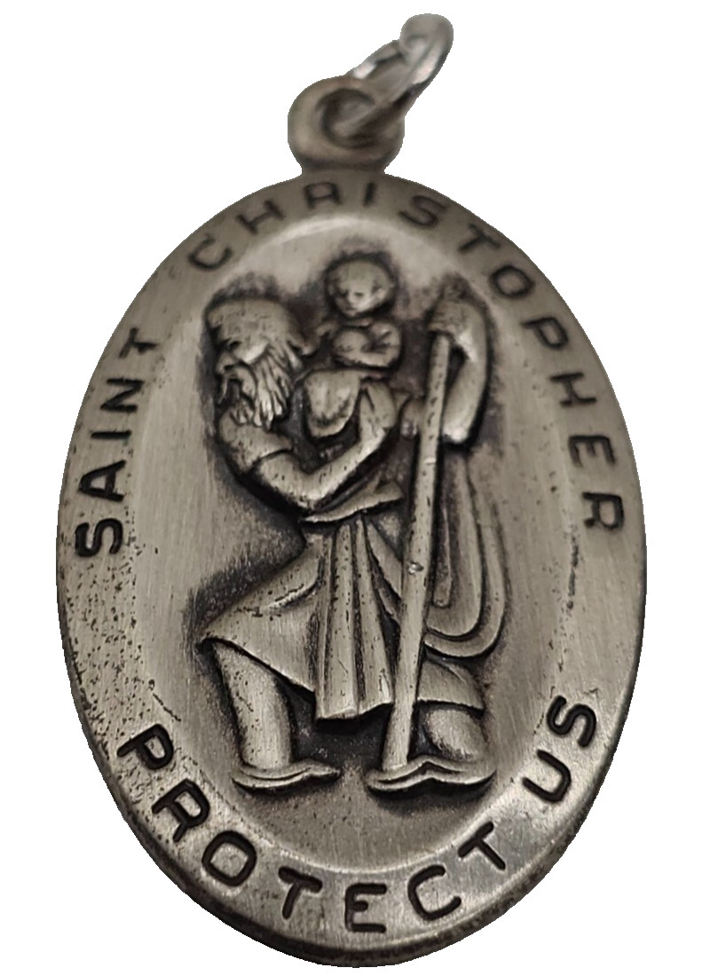 Vintage PPC Sterling Silver St. Saint Christopher Protect Us Religious Medal Pen