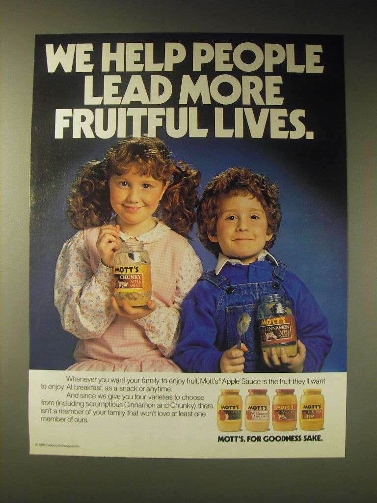 1989 Mott\'s Apple Sauce Ad - We help people lead more fruitful lives