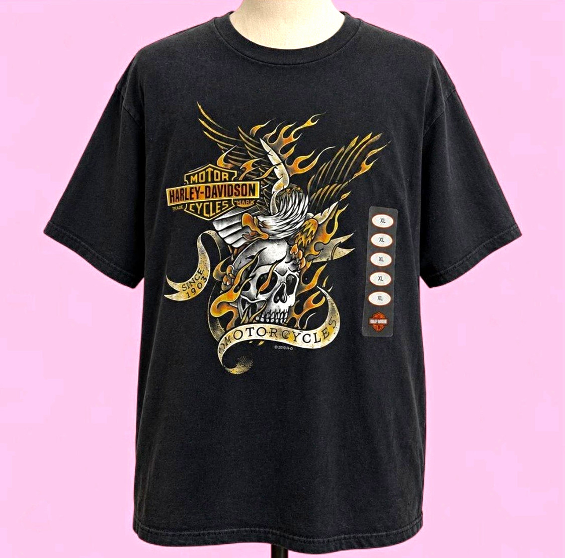Harley Davidson Skull Eagle Flame Graphic T Shirt Mens XL NWT Faded Black VTG
