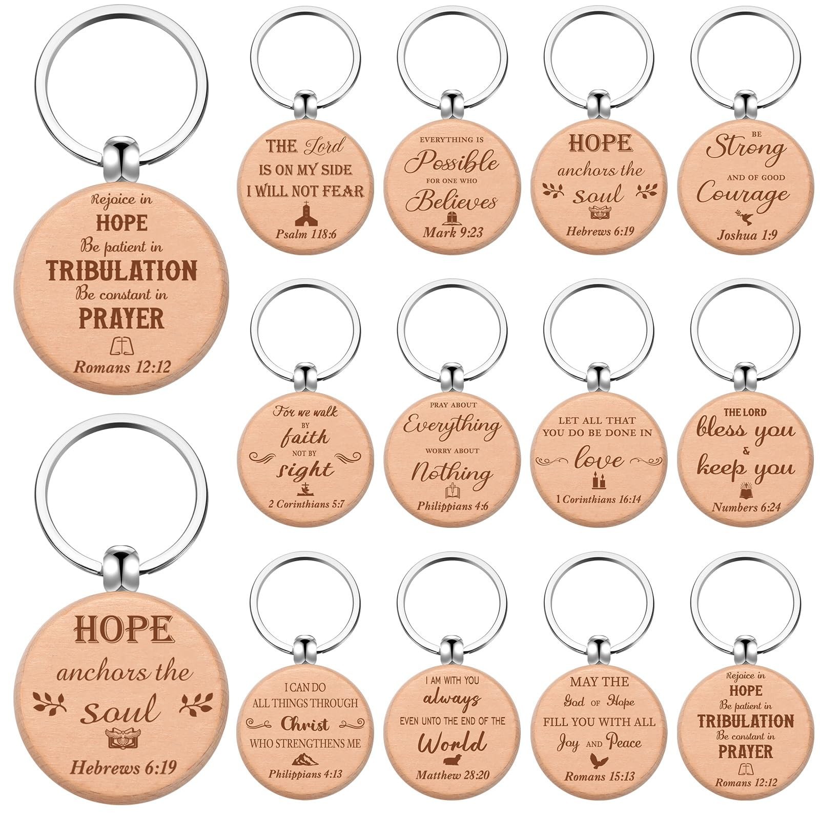 Siifert 60 Pcs Christian Keychain Bulk, Wooden Bible Verse, Vivid Style
