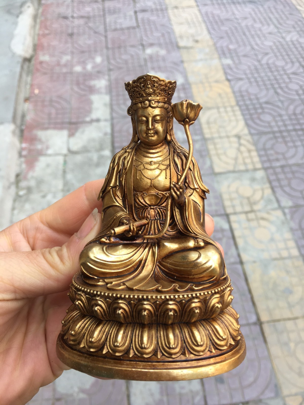 Old Gilt Gold Bronze Samantabhadra Buddha Statue CF
