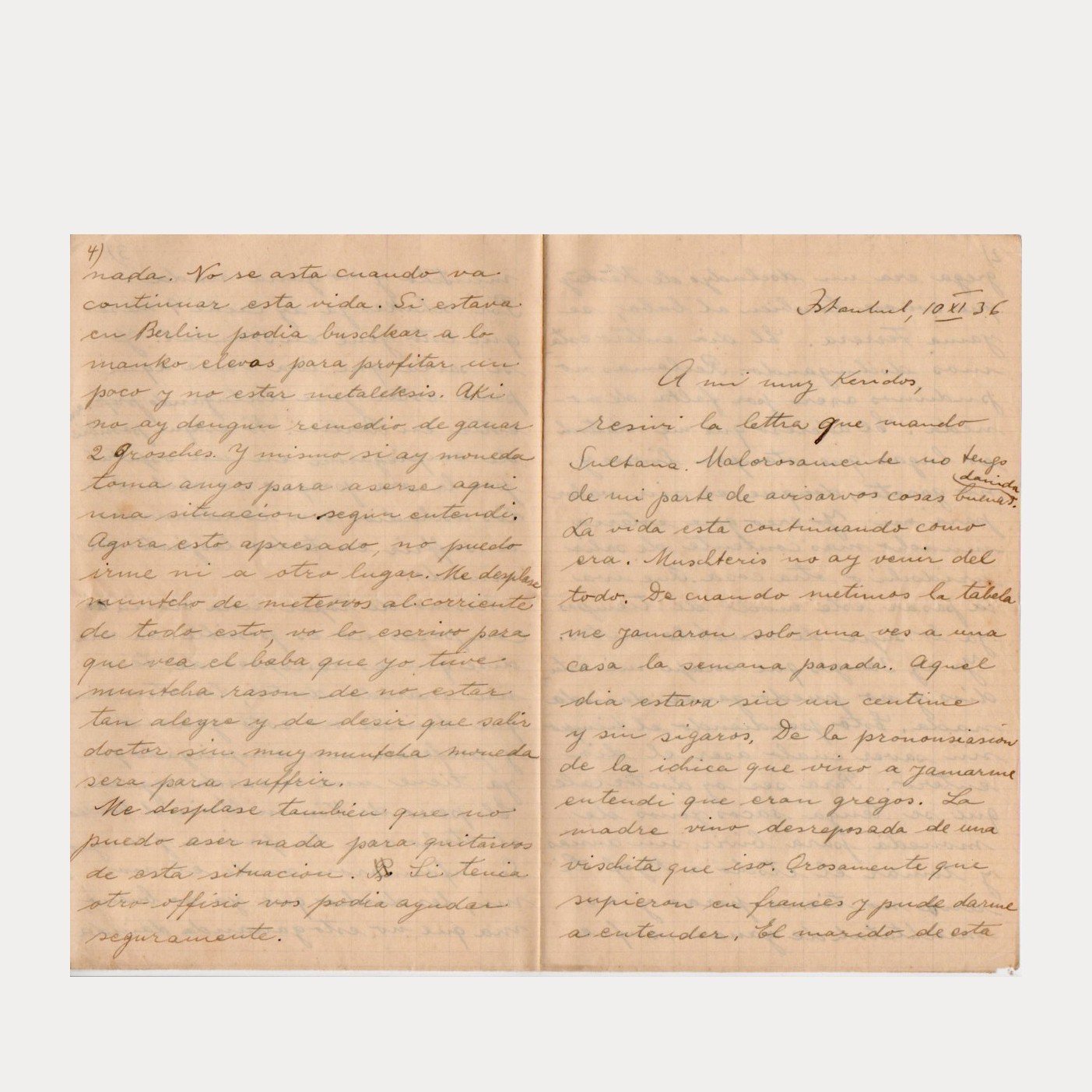 Handwritten Ladino Letter Judeo-Spanish Sephardic Jewish Doctor Istanbul Judaica