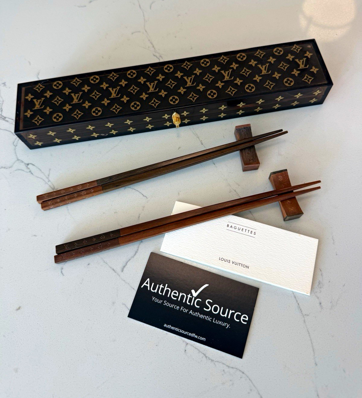 Louis Vuitton Monogram Chopsticks Set (2 Pairs) with Case and Box ULTRA RARE