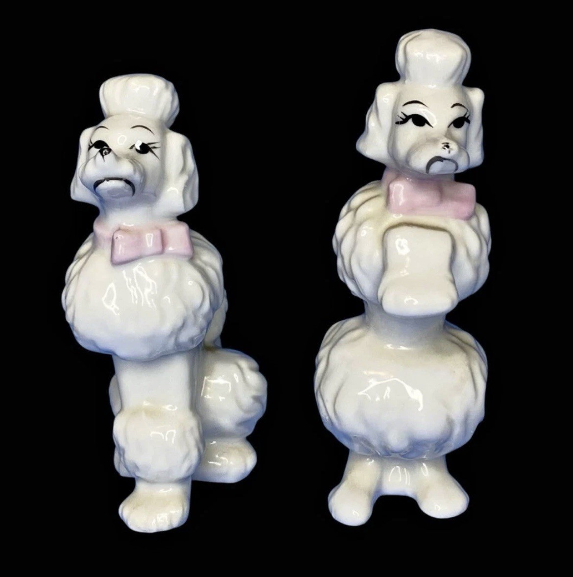Set Of 2 Porcelain White Poodle Figurines Made in Japan - Vintage Midcentury