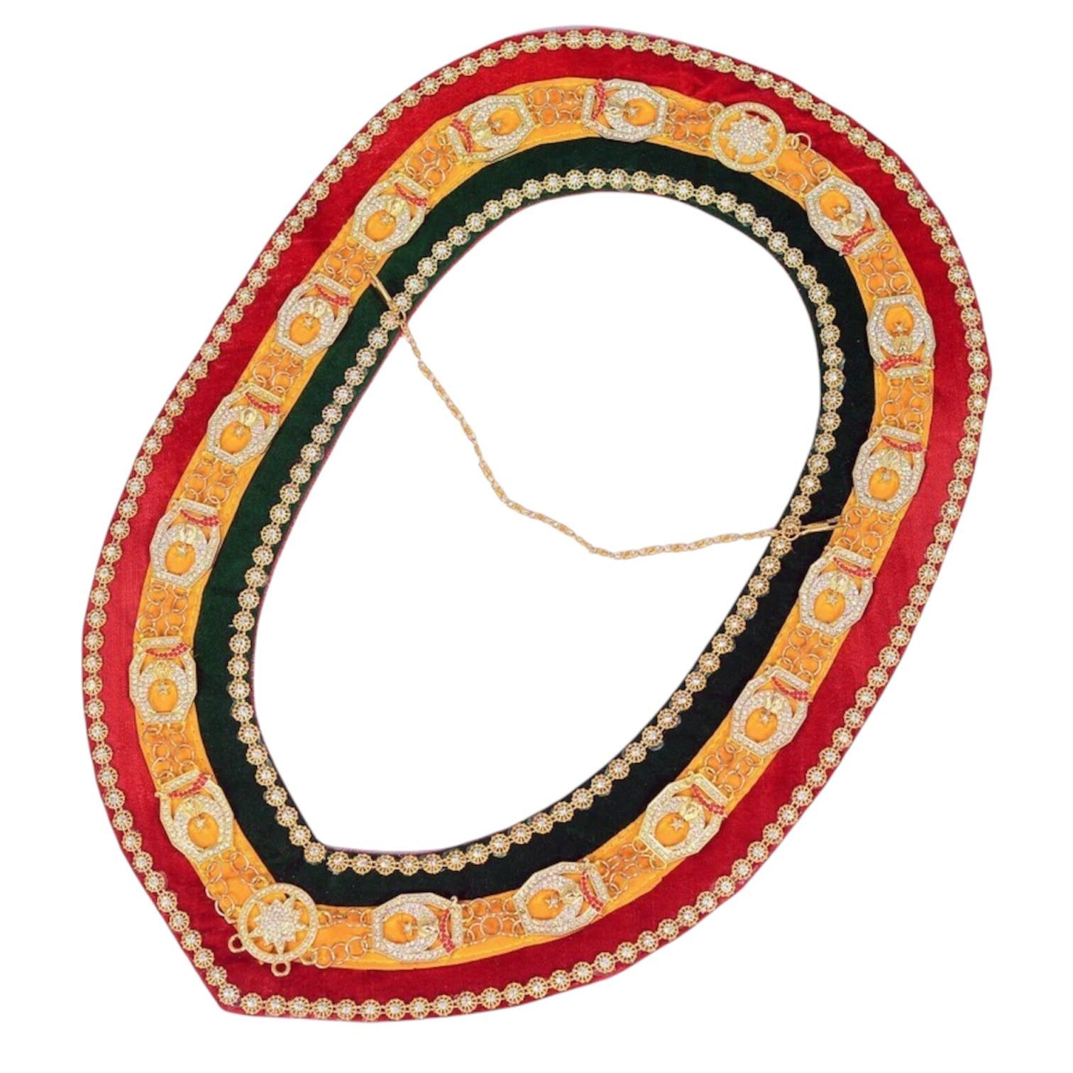 Masonic Shriners Tri-Color Chain Collar Red Green Velvet Backing Jewel