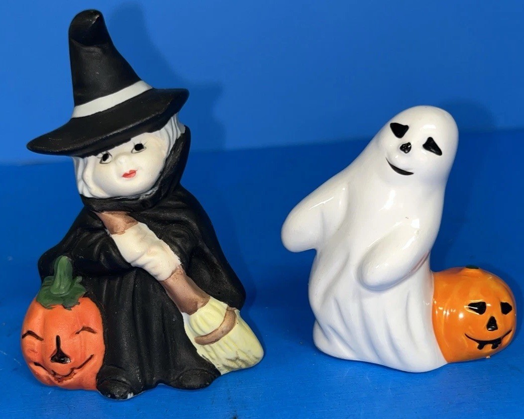 Vintage  Brinns Halloween Witch Porcelain & Midwest ceramic Ghost