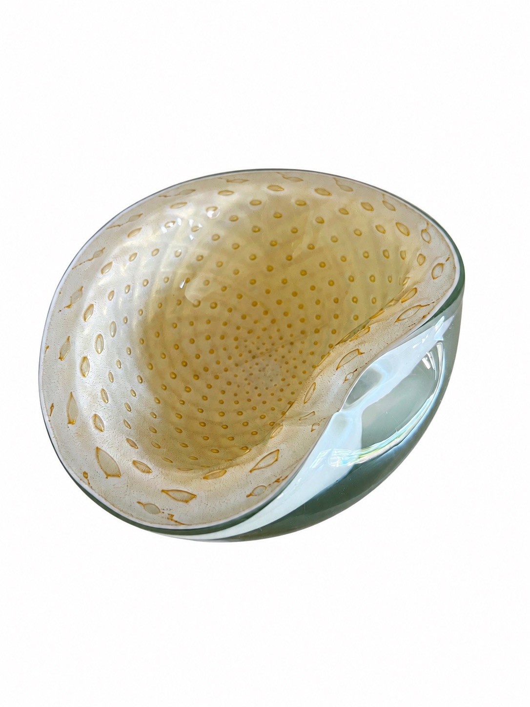 Vintage Alfredo Barbini Murano Glass Bowl Bullicante Gold Dust White Italian 7\ Vintage Alfredo Barbini Murano Glass Bowl Bullicante Gold Dust White Italian 7\