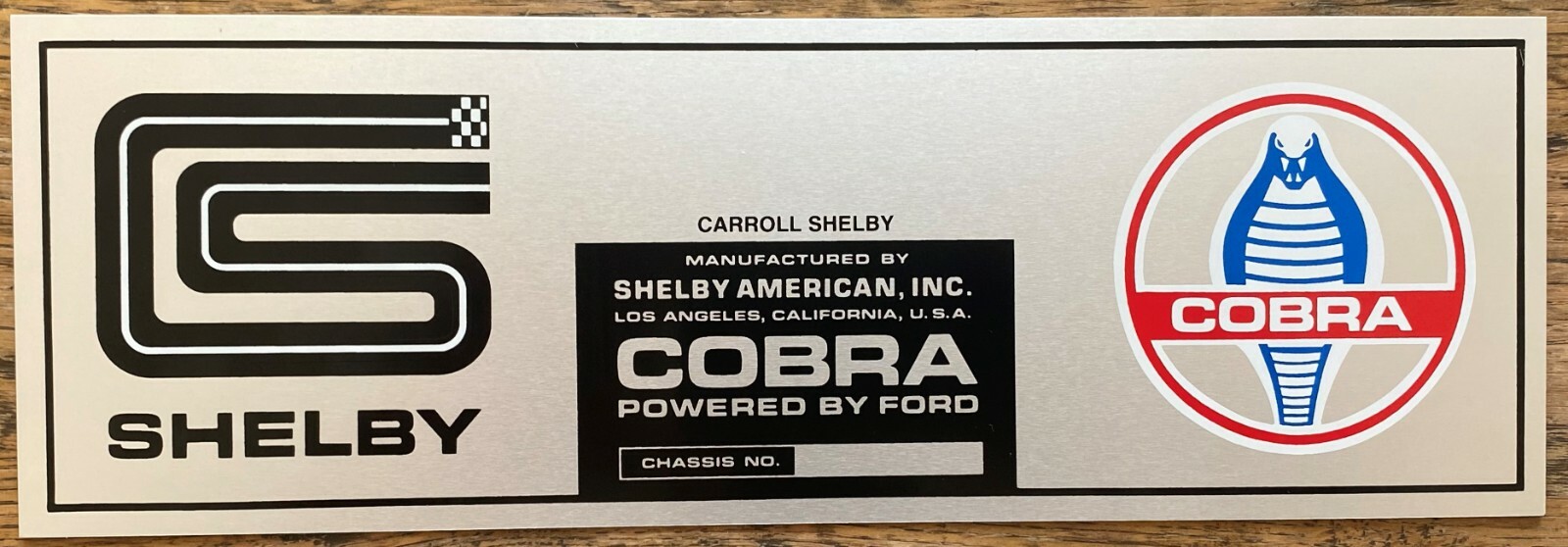Brand New - Carroll Shelby Cobra Metal Plaque - Enter Your Chassis Number