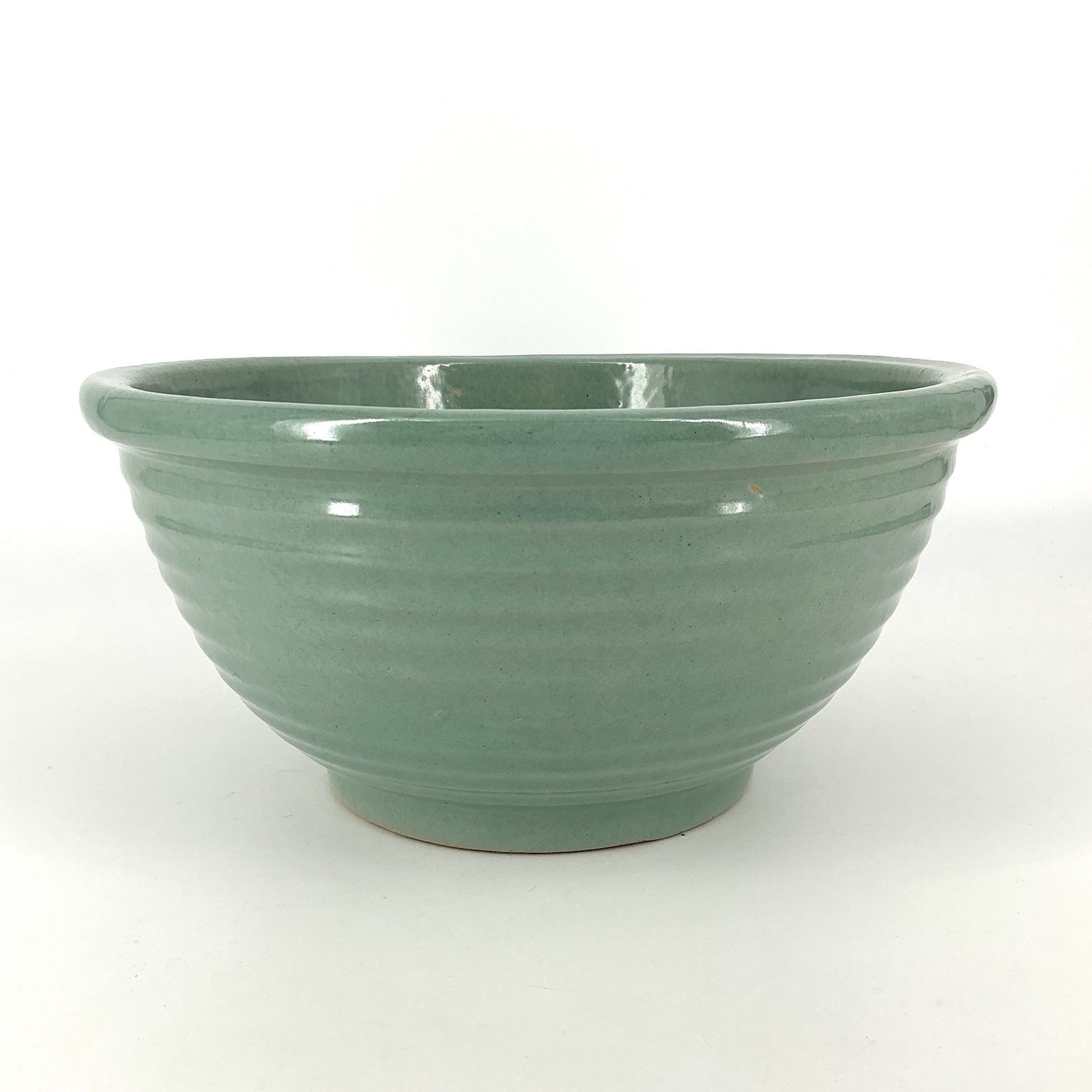 York Pottery Stoneware Mixing Bowl Green Early Pfaltzgraff Ribbed 10 3/4” York Pottery Stoneware Mixing Bowl Green Early Pfaltzgraff Ribbed 10 3/4”