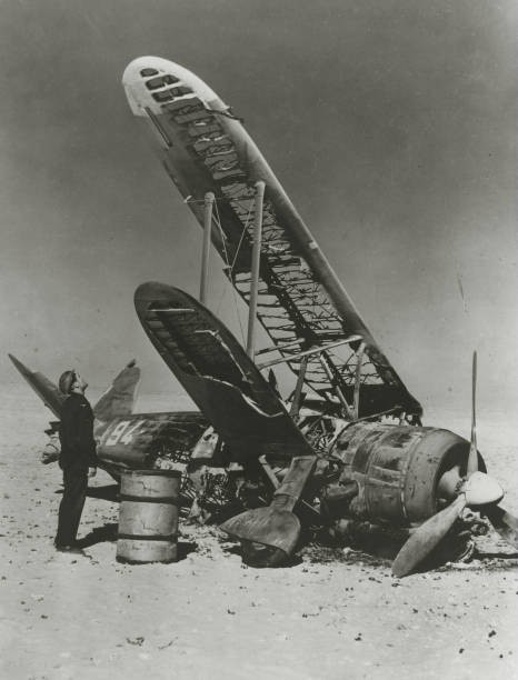 The wreckage an Italian Regia Aeronautica Fiat CR42 fighter aircra- Old Photo