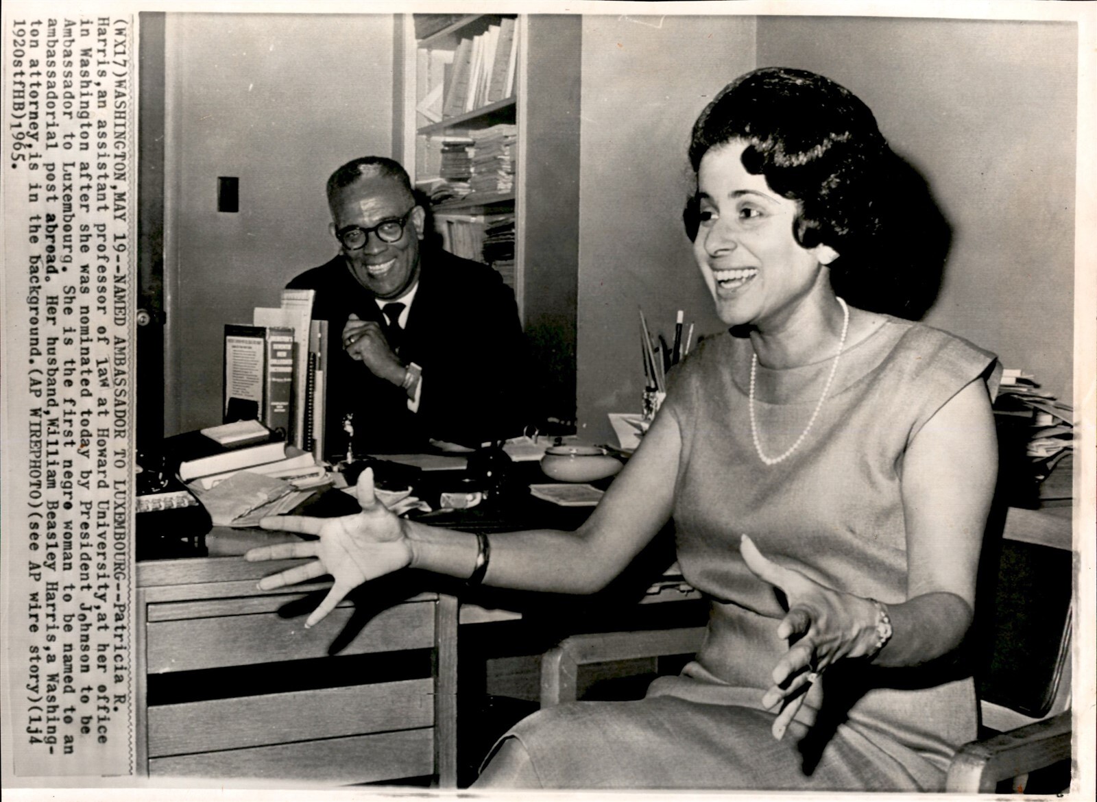 LG56 1965 Wire Photo PATRICIA HARRIS NAMED AMBASSADOR TO LUXEMBOURG HOWARD UNIV