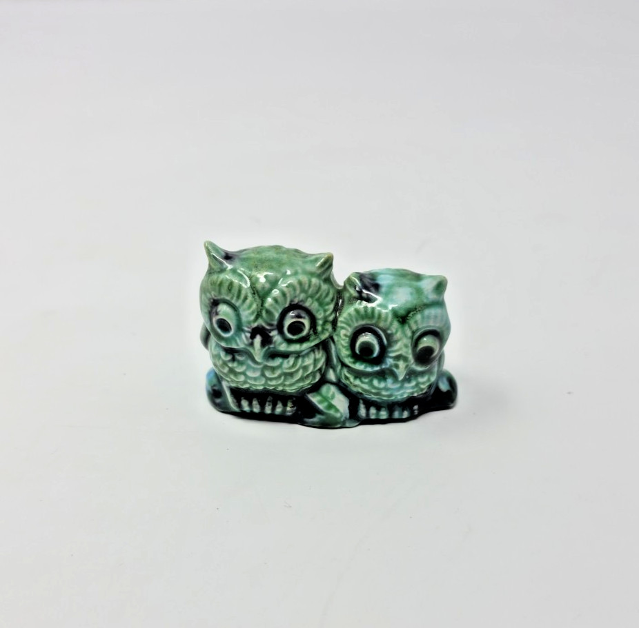 Vintage Ceramic Green Owl Figurine
