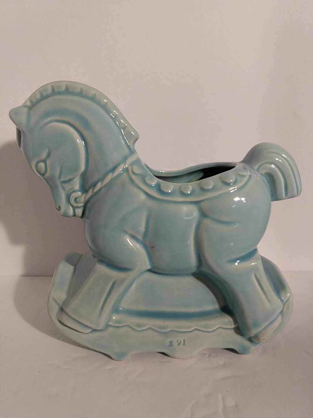 Rocking Pony Hobby Horse Light Blue Vintage Pottery Planter 7\